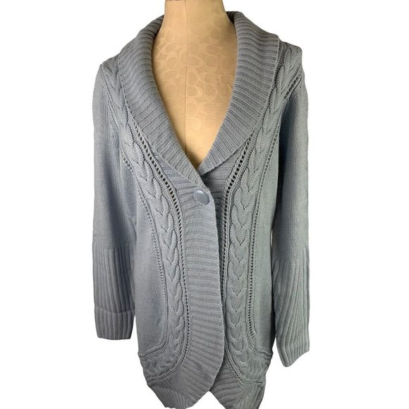 Medium Motto Women's Light Blue Long New Cardigan Sweater Single Button - Picture 2 of 8